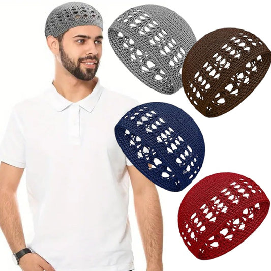 [Comfortable Headwear] Islamic Prayer Caps | 4pcs | Knitted Pure Cotton Fabric | Comfortable, Breathable | Religious Headwear | Daily Use and Special Occasions | Casual