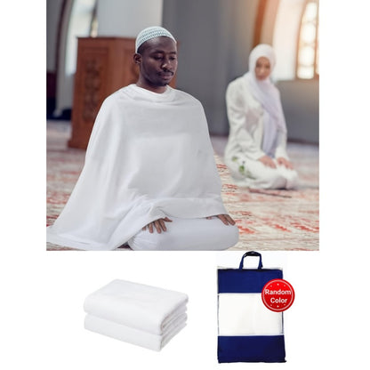 500gX2/1 Set Men's Thickened Muslim Prayer Towel Adult White Ihram Pilgrimage Towel Islamic Pilgrimage Towel Prayer Shawl Tassel Men's Clothing Gift White Hajj Eid Gift Comes with Exquisite Storage Bag 43*82in