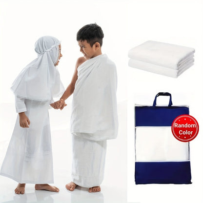 2pcs Set Combination Youngsters's and Teenagers' Prayer Shawls Muslim Prayer Clothes Hajj Shawls and Jib Clothes Boy School White Embossed Gift with Environmental Bag Ultra-light 250g