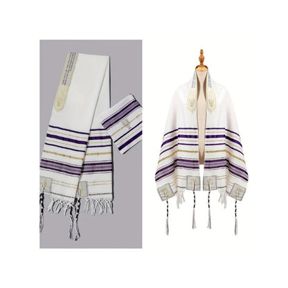 Purple Striped Prayer Scarf Personalized Braided Tassel Shawl Religious Dress Up Headscarf