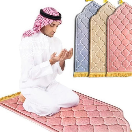 Premium Muslim Prayer Mat - Non-Slip, Foldable & Thick with Tassels for Home Worship and Pilgrimage Activities