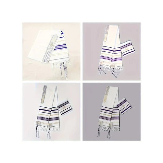 Purple Striped Prayer Scarf Personalized Braided Tassel Shawl Religious Dress Up Headscarf