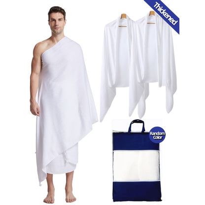 500gX2/1 Set Men's Thickened Muslim Prayer Towel Adult White Ihram Pilgrimage Towel Islamic Pilgrimage Towel Prayer Shawl Tassel Men's Clothing Gift White Hajj Eid Gift Comes with Exquisite Storage Bag 43*82in