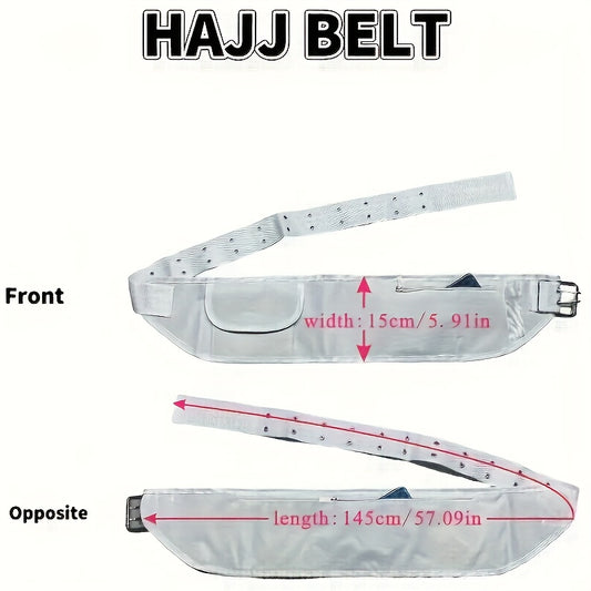 1pc Adjustable White Hajj Belt With Pocket - Casual Polyester Waist Pcs For Men, Perfect For Pilgrimage & Everyday Use