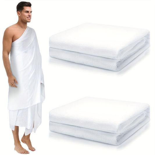 2pcs Men’s White Pure Cotton Ihram for Hajj and Umrah - Lightweight & Breathable Islamic Pilgrimage Clothing, 41.3 X 82.7 Inches, Soft & Comfortable for Men’s Religious Gifts, Religious Pilgrimage Clothing | Rectangular Cloth Drape | Breathable Material