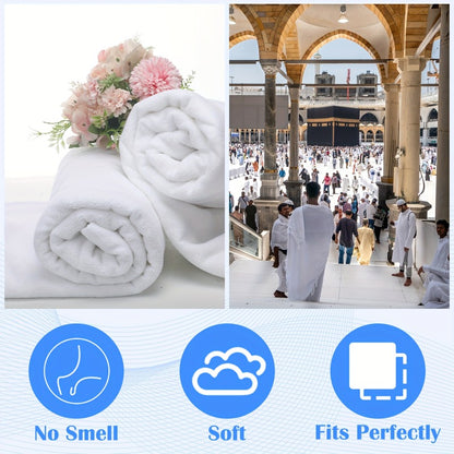 2pcs Men’s White Pure Cotton Ihram for Hajj and Umrah - Lightweight & Breathable Islamic Pilgrimage Clothing, 41.3 X 82.7 Inches, Soft & Comfortable for Men’s Religious Gifts, Religious Pilgrimage Clothing | Rectangular Cloth Drape | Breathable Material