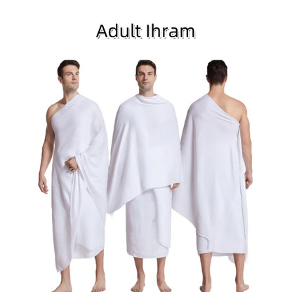 500gX2/1 Set Men's Thickened Muslim Prayer Towel Adult White Ihram Pilgrimage Towel Islamic Pilgrimage Towel Prayer Shawl Tassel Men's Clothing Gift White Hajj Eid Gift Comes with Exquisite Storage Bag 43*82in