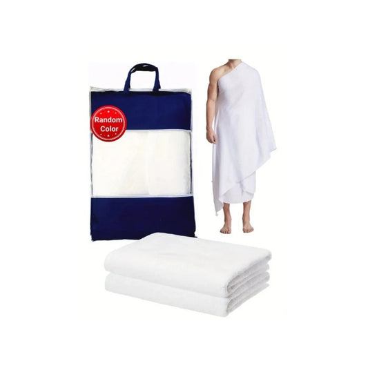 2pcs 1set Muslim Men's Prayer Towel Adult White Ihram Arab Traditional Hajj Towel Islamic Hajj Towel Prayer Shawl with Tassels Men's Clothing Gift White Hajj Eid Gift Comes with A Beautiful Storage Bag 43*82in 350g*2