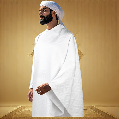 2pcs Vintage Geometric-Patterned Ihram Set, 100% Pure Cotton, All-Season, Regular Fit, Woven, Non-Stretch, Hand Washable, Includes Free Tote Bag - Ideal for Hajj/Umrah, Ramadan Special