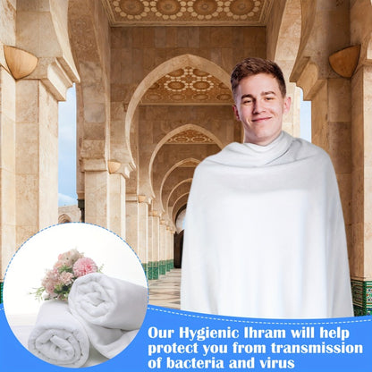 2pcs Men’s White Pure Cotton Ihram for Hajj and Umrah - Lightweight & Breathable Islamic Pilgrimage Clothing, 41.3 X 82.7 Inches, Soft & Comfortable for Men’s Religious Gifts, Religious Pilgrimage Clothing | Rectangular Cloth Drape | Breathable Material